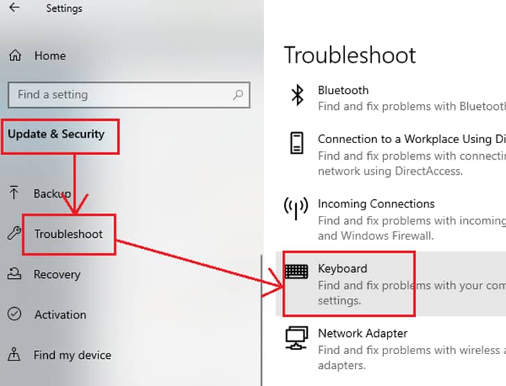 Khởi chạy Keyboard troubleshooter