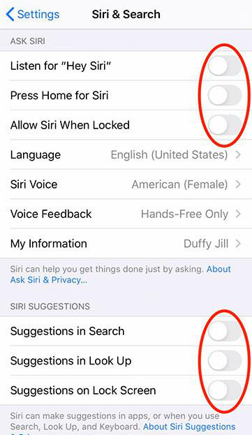 Tắt "hey siri"
