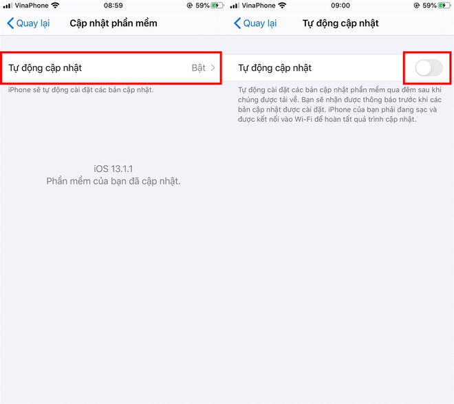 Tắt tính năng thông báo cập nhật