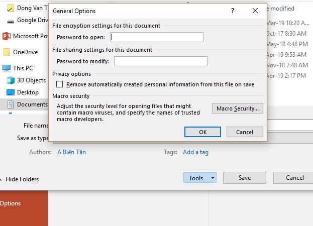 Cách tạo mật khẩu file PowerPoint 