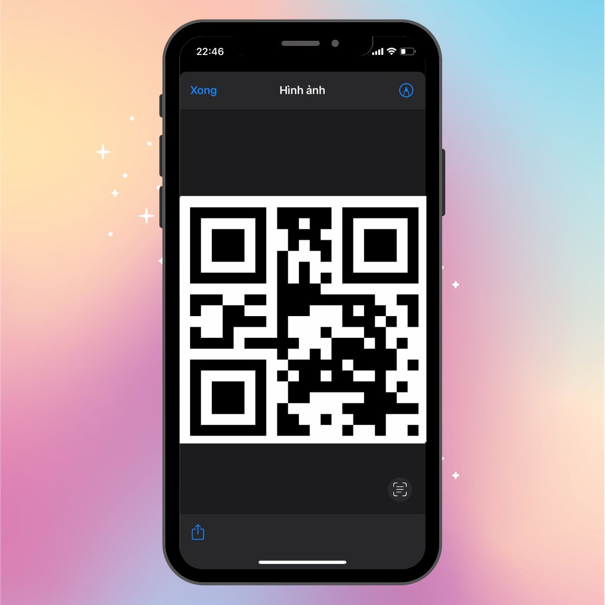 Bước 6: Giờ sẽ hiện mã QR, chỉ cần bạn đưa mã QR này cho người khác là đã có thể truy cập mật khẩu WiFi mà bạn chia sẻ rồi đấy. Bước 6: Giờ sẽ hiện mã QR, chỉ cần bạn đưa mã QR này cho người khác là đã có thể truy cập mật khẩu WiFi mà bạn chia sẻ rồi đấy.