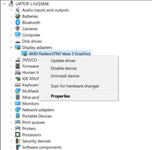 Tên card đồ họa được liệt kê trong Device Manager Tên card đồ họa được liệt kê trong Device Manager