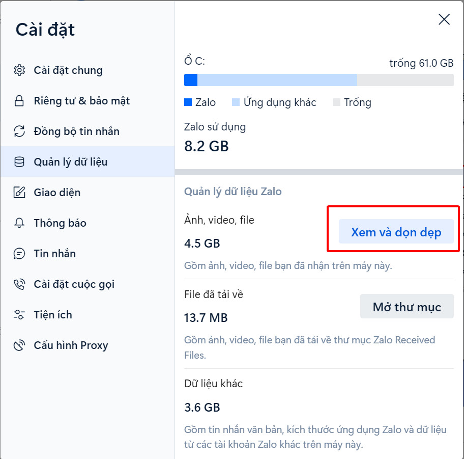 Bấm vào xem và dọn dẹp các dữ liệu Bấm vào xem và dọn dẹp các dữ liệu