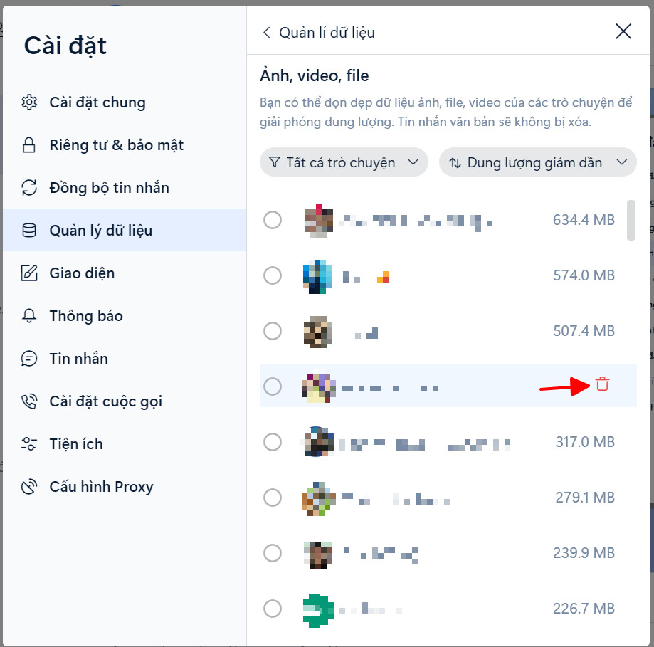 Bấm chọn vào biểu tượng thùng rác để xóa Bấm chọn vào biểu tượng thùng rác để xóa