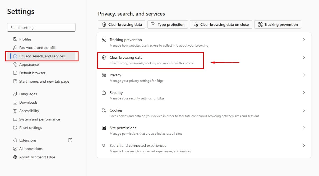Thao tác xóa lịch sử trên Microsoft Edge