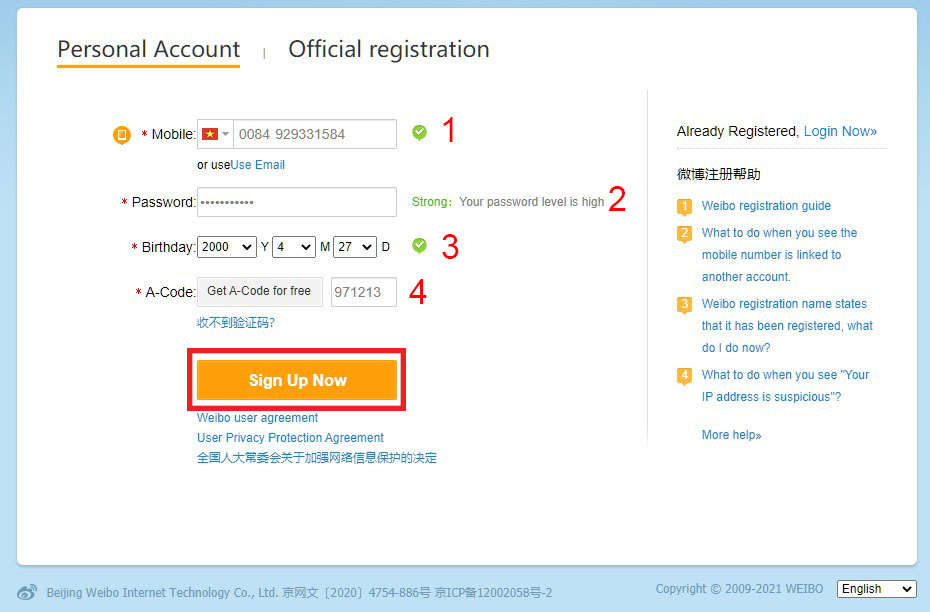 Hướng dẫn cách tải, đăng ký Weibo bằng Tiếng Việt 