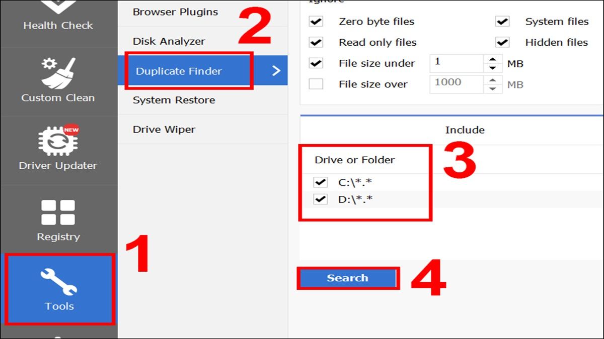 Thực hiện xóa các file trùng lặp bằng Ccleaner Thực hiện xóa các file trùng lặp bằng Ccleaner