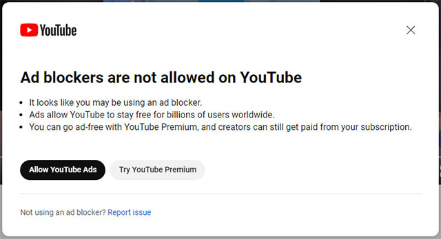 Google xác nhận đang thử nghiệm tính năng chặn trình chặn quảng cáo (ad blocker) trên YouTube web Google xác nhận đang thử nghiệm tính năng chặn trình chặn quảng cáo (ad blocker) trên YouTube web