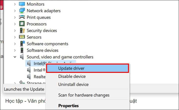 Chọn update driver