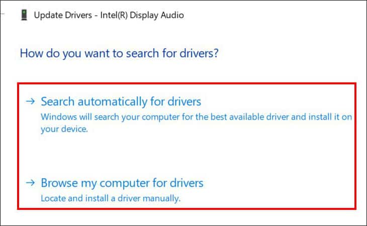 Hộp thoại update drivers