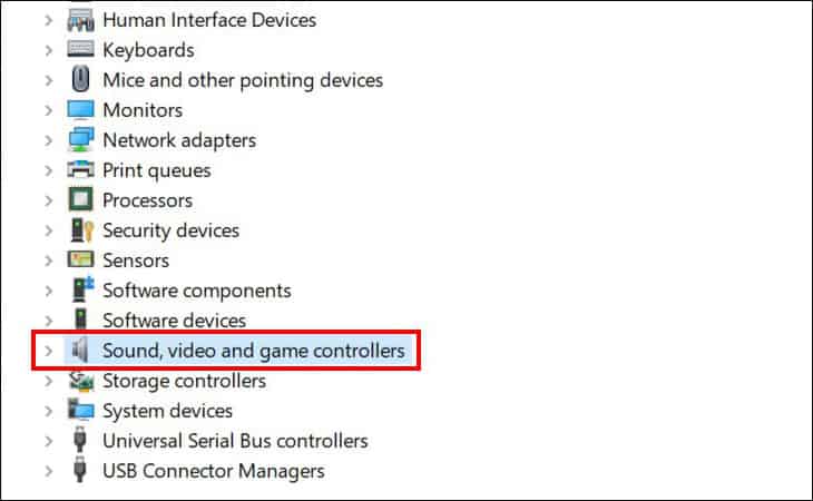 Click vào biểu tượng mũi tên bên cạnh sound, video and game controllers