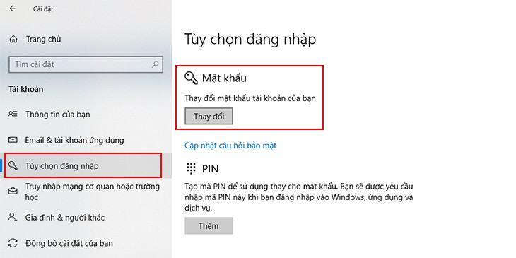 Cách đội mật khẩu cho máy tính Win 10 + Bước 3