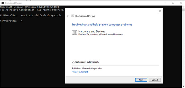 Chạy Hardware & Devices troubleshooter Chạy Hardware & Devices troubleshooter