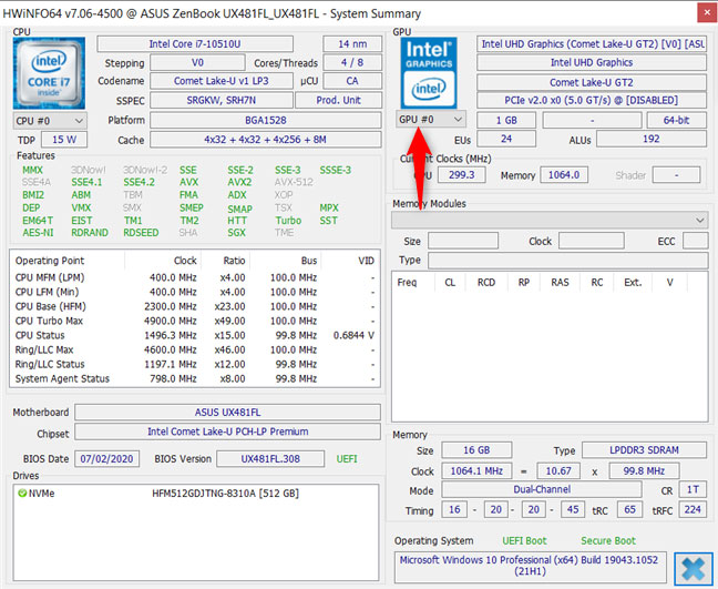 Xem thông tin về GPU trong HWiNFO Xem thông tin về GPU trong HWiNFO