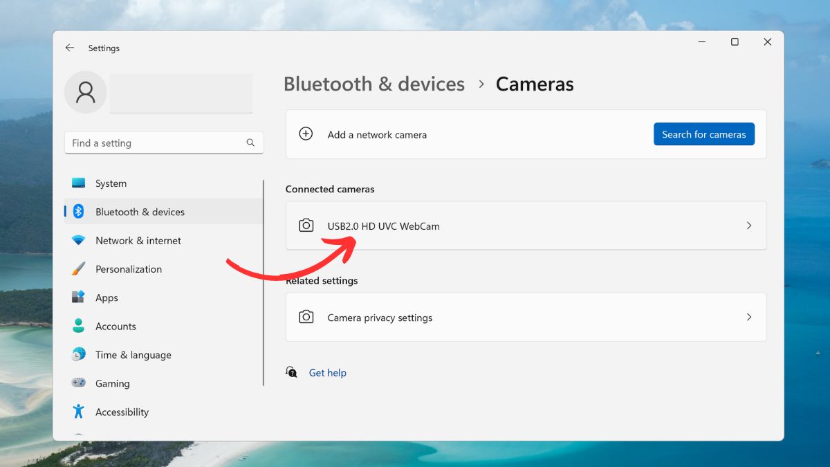 Bước 4: Lúc này, bạn hãy nhấp tiếp vào ô webcam được hãng liệt kê trong phần Connected cameras để tiếp tục.