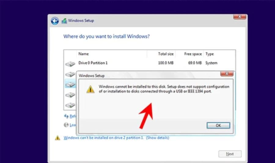 Lỗi “Windows cannot be installed to this disk” là gì?