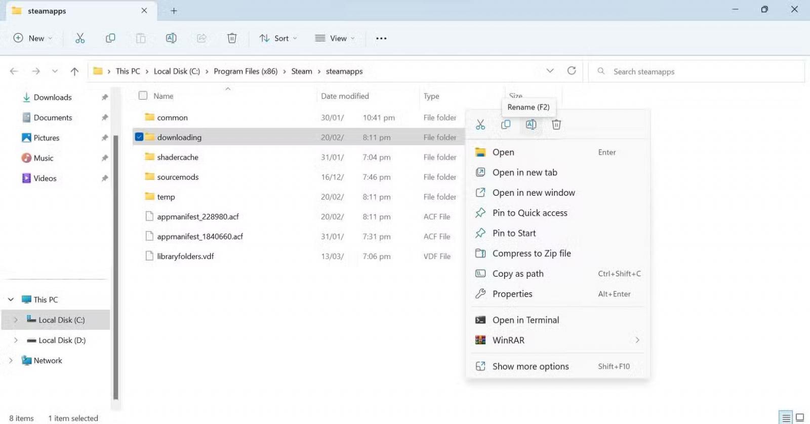 Đổi tên thư mục Downloading trong Windows File Explorer
