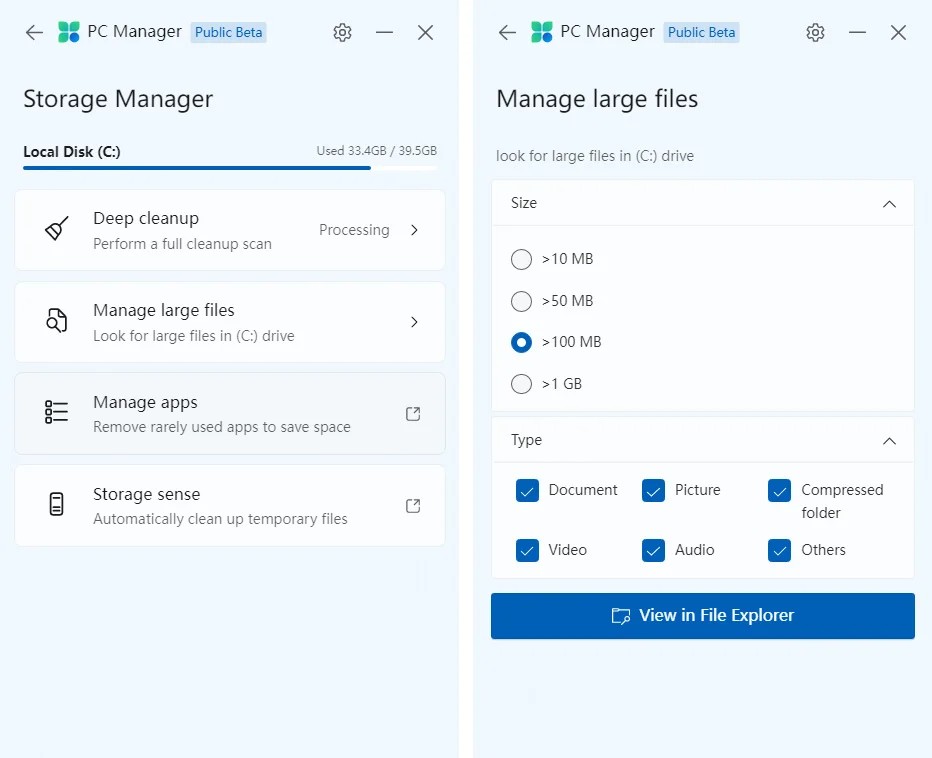 Tính năng Storage Manager Tính năng Storage Manager