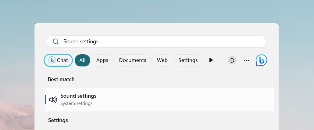 Tìm kiếm cài đặt âm thanh bằng thanh tìm kiếm của Windows