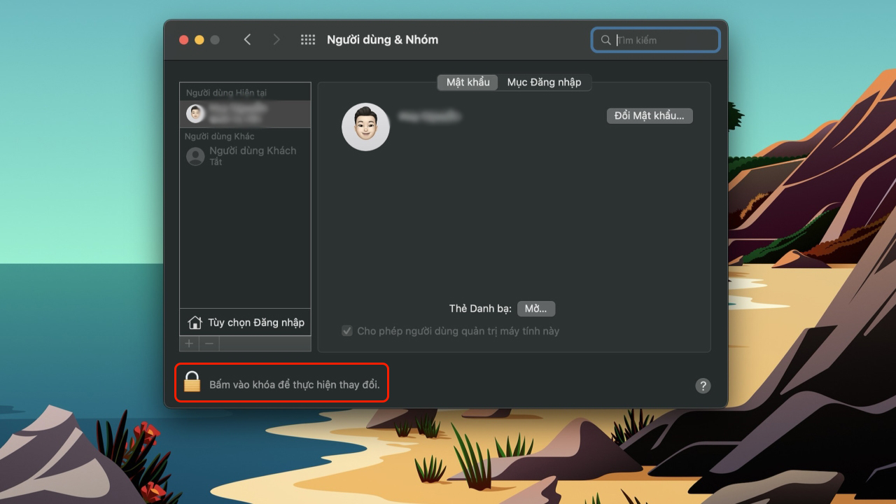 Bước 3: Chọn vào icon hình ổ khóa.