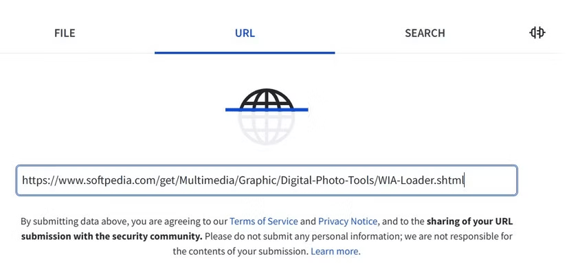  Quét URL trong công cụ VirusTotal.