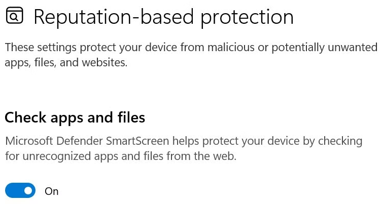  Kiểm tra bộ lọc SmartScreen trong ứng dụng Windows Settings