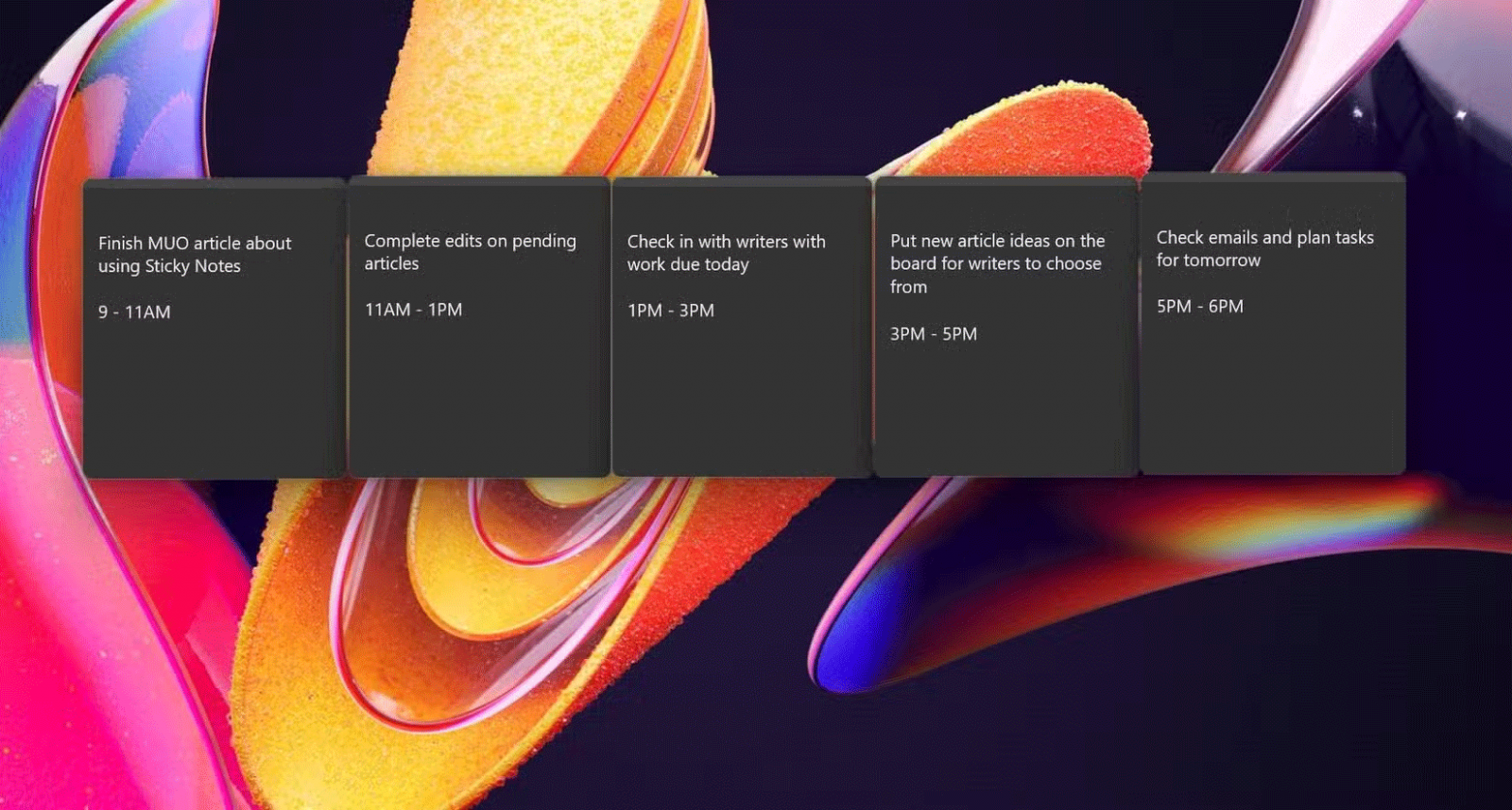 Các khối thời gian được tạo bằng Windows Sticky Notes trên desktop Windows Các khối thời gian được tạo bằng Windows Sticky Notes trên desktop Windows
