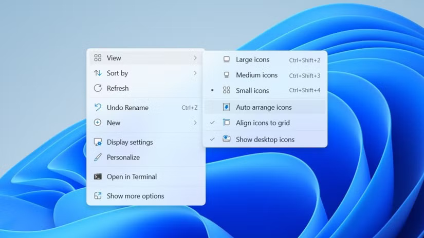  Tùy chọn Auto arrange icons trong menu ngữ cảnh của Windows
