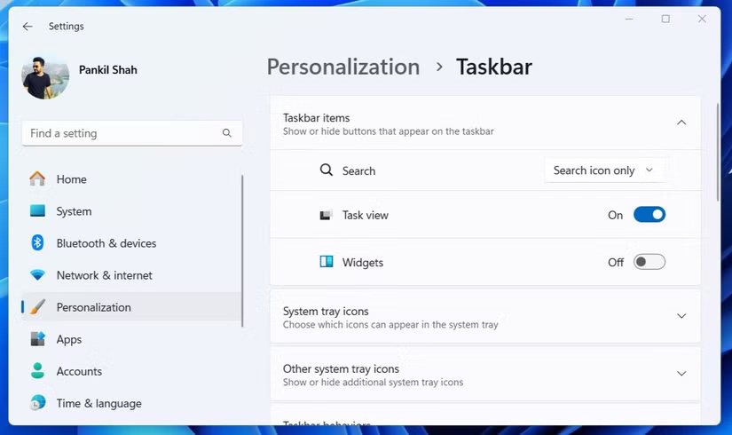  Tùy chọn Taskbar trong ứng dụng Settings Windows 11
