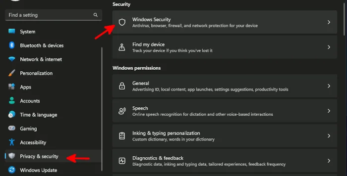 Chọn Windows Security