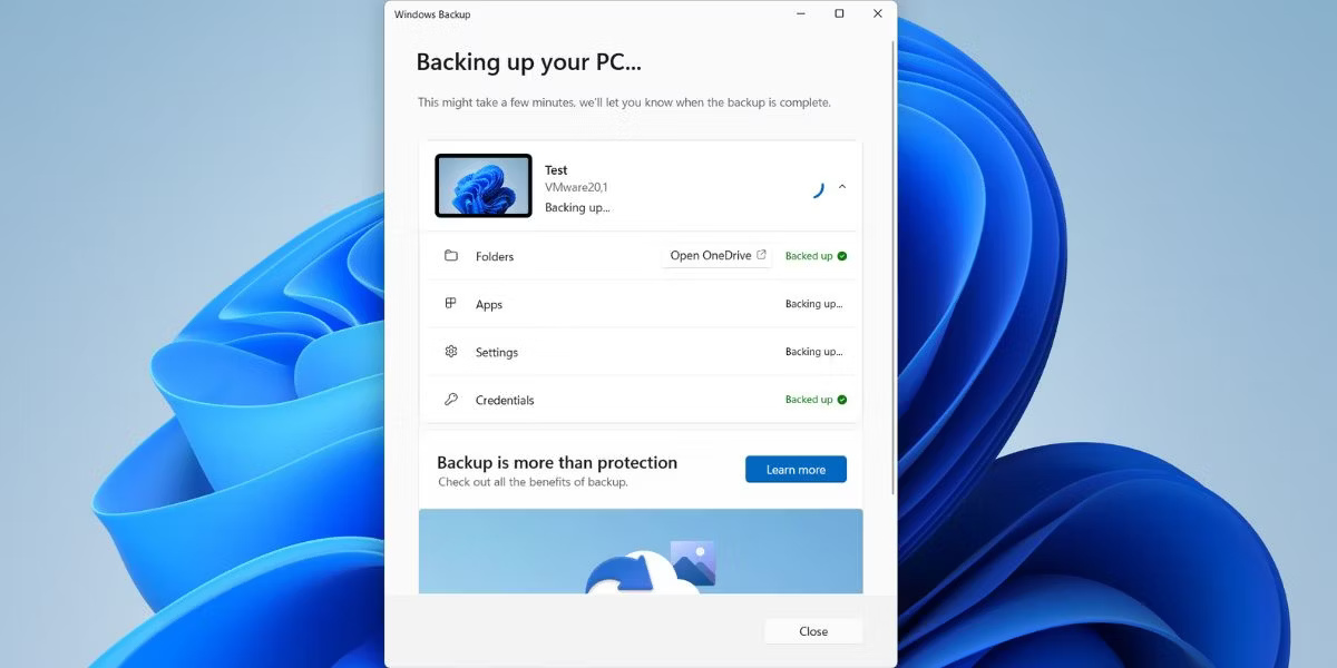 Đang tiến hành sao lưu Windows