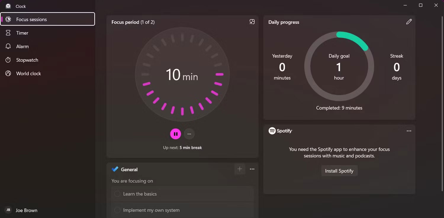 Widget Focus Session trên Windows 11