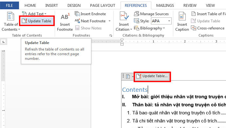 Xóa mục lục trong Word