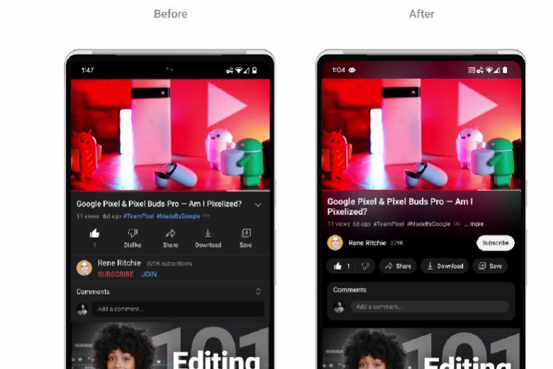 YouTube cũng thiết kế lại các nút xuất hiện bên dưới video